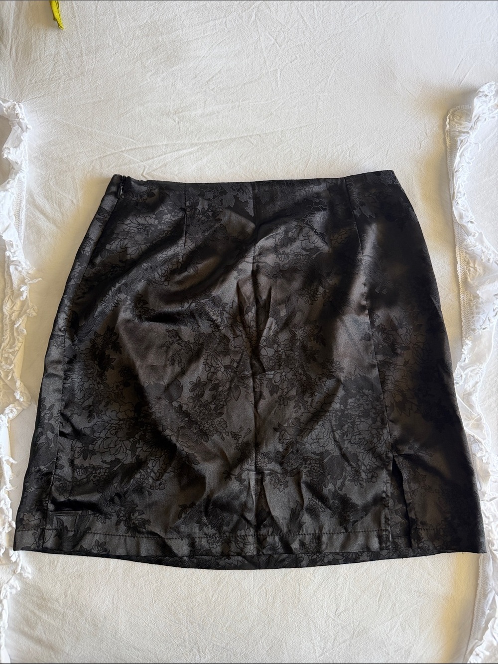 Lyaner Black Satin Floral Mini Skirt